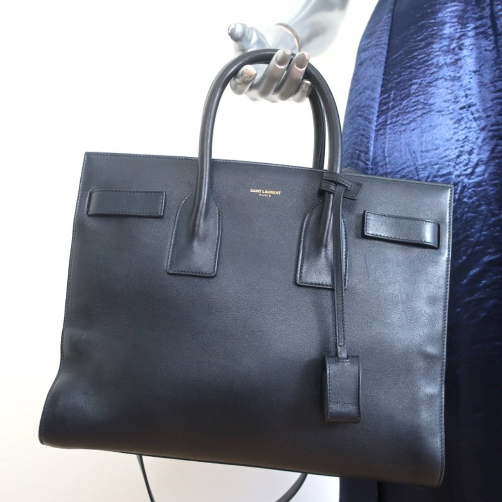 SAINT LAURENT SMALL SAC DE JOUR TOTE NAVY LEATHER CROSSBODY BAG